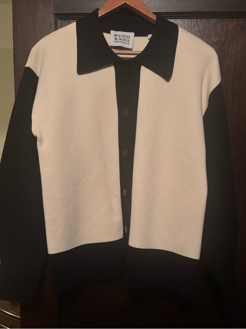 Scotch & Soda Black and Cream Colorblock Collar Cardi
